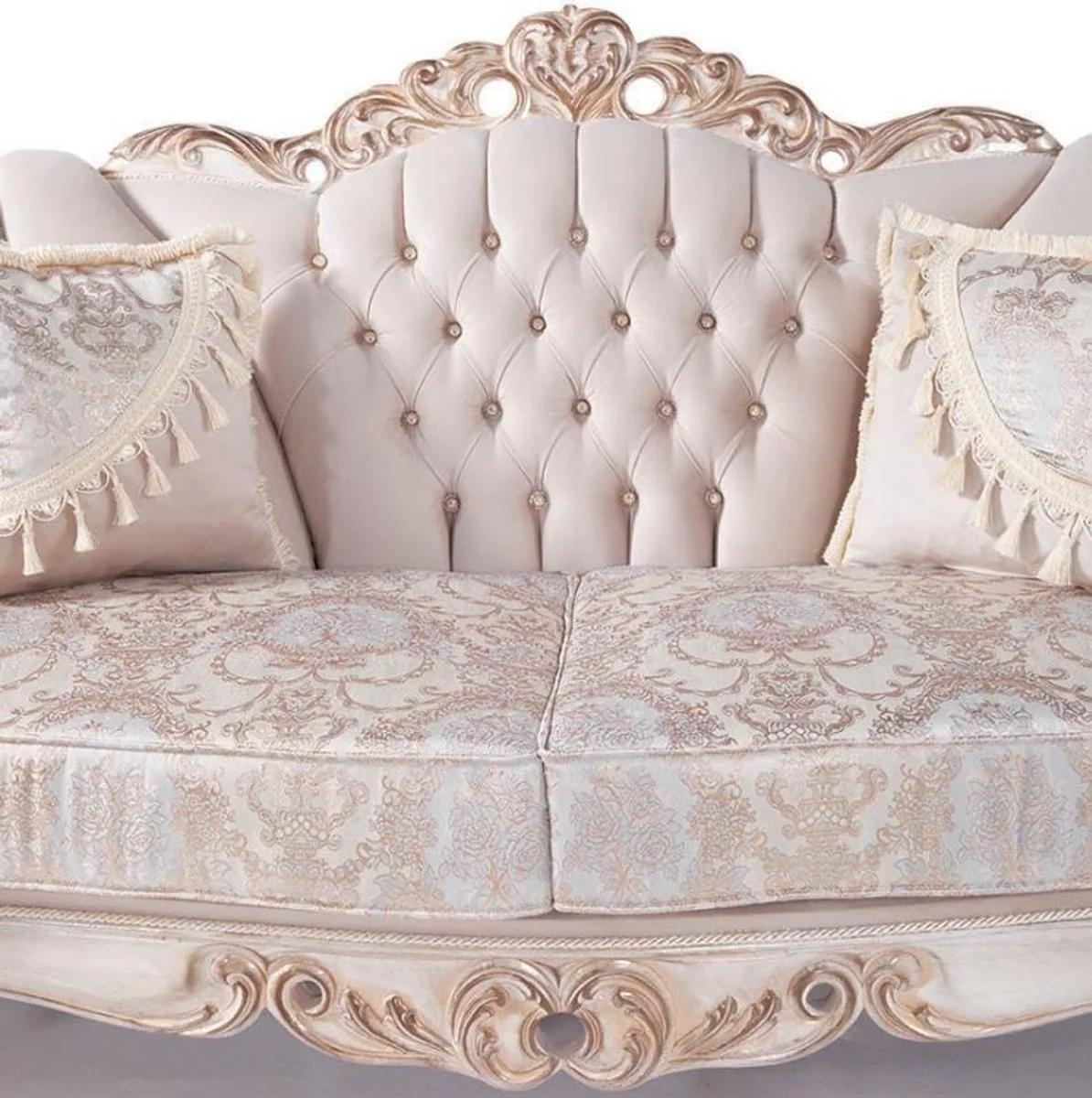 Luxury Baroque living room sofa with cushions light gray / white / antique bronze 243 x 89 x H. 106 cm - Baroque furniture