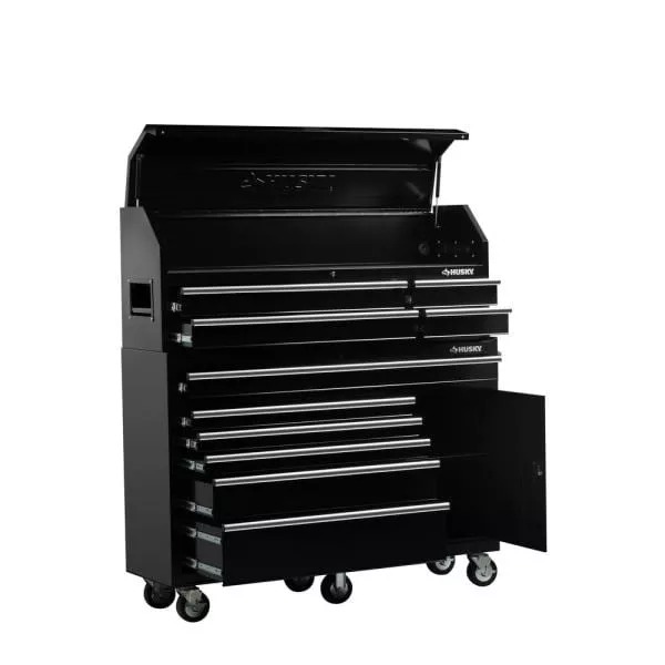 61 IN W 10-DRAWER 1-DOOR COMBINATION TOOL CHEST AND ROLLING CABINET SET IN GLOSS BLACK