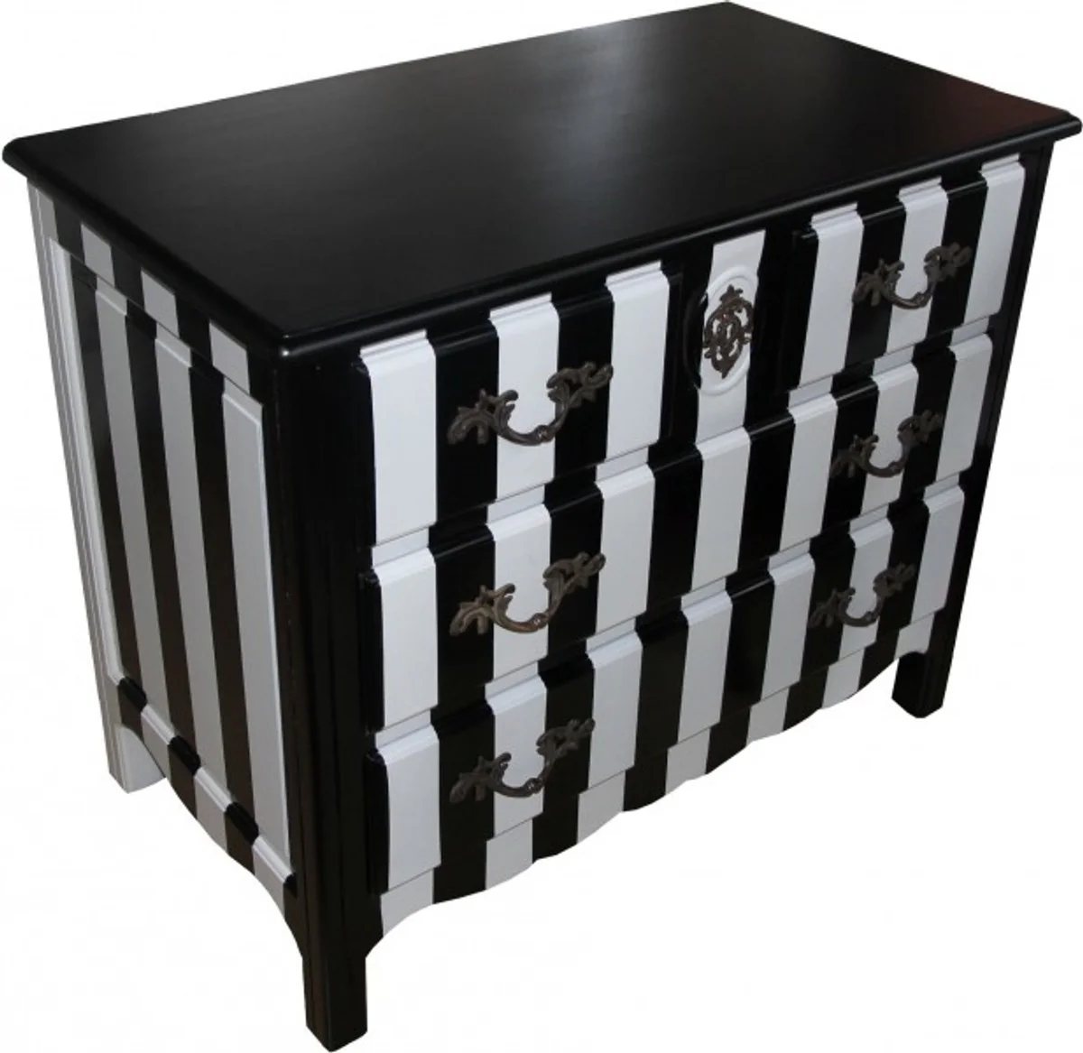 Baroque chest of drawers black / white stripes 94cm - antique style furniture