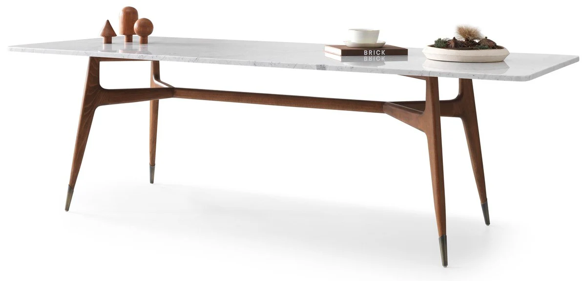 Luxury dining table white / brown 240 x 100 x H. 75 cm - Rectangular dining room table with marble top - Dining room furniture - Luxury furniture - Luxury dining room furnishings