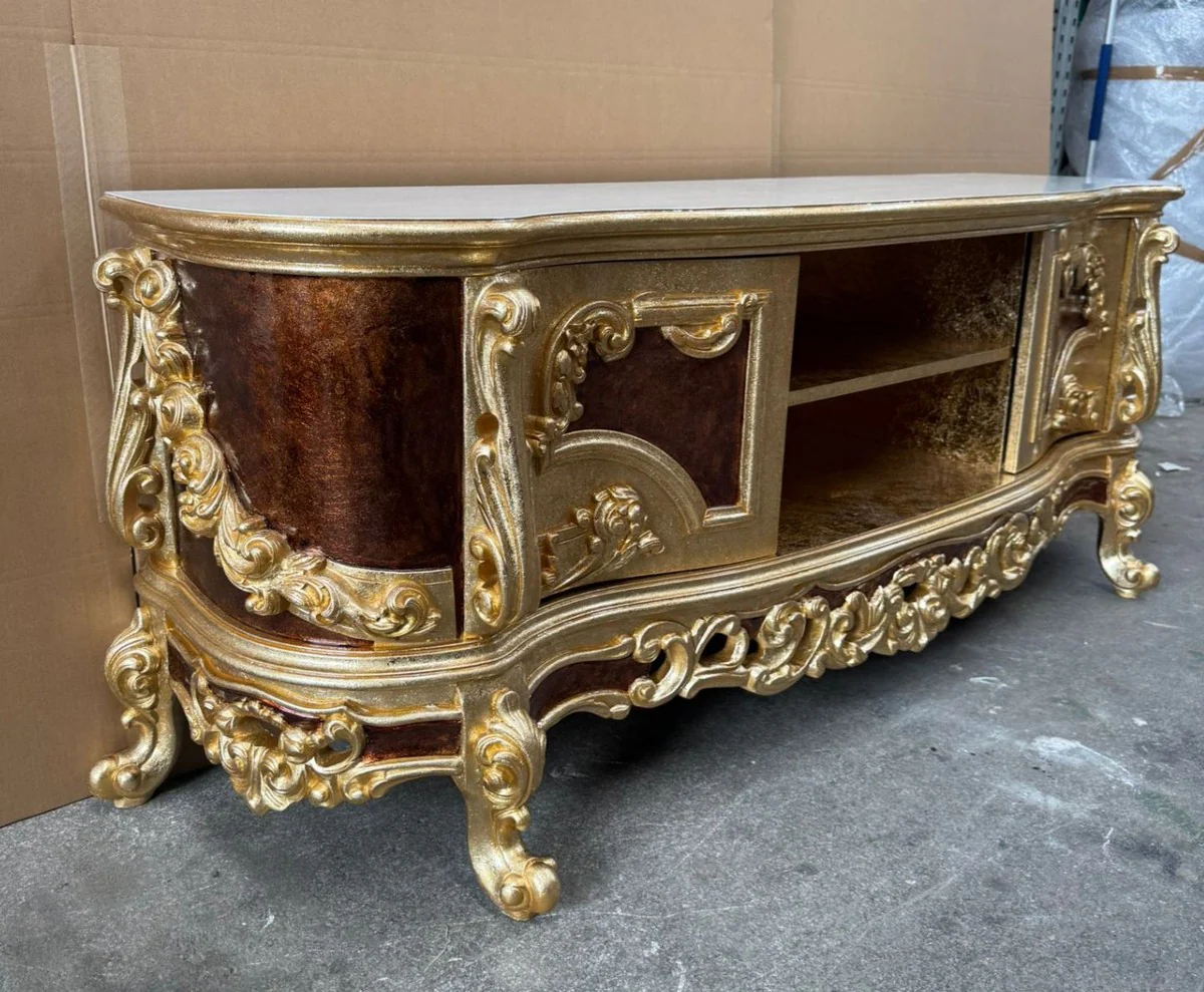 Luxury Baroque TV Cabinet Gold / Brown / White 185 cm - Baroque Furniture