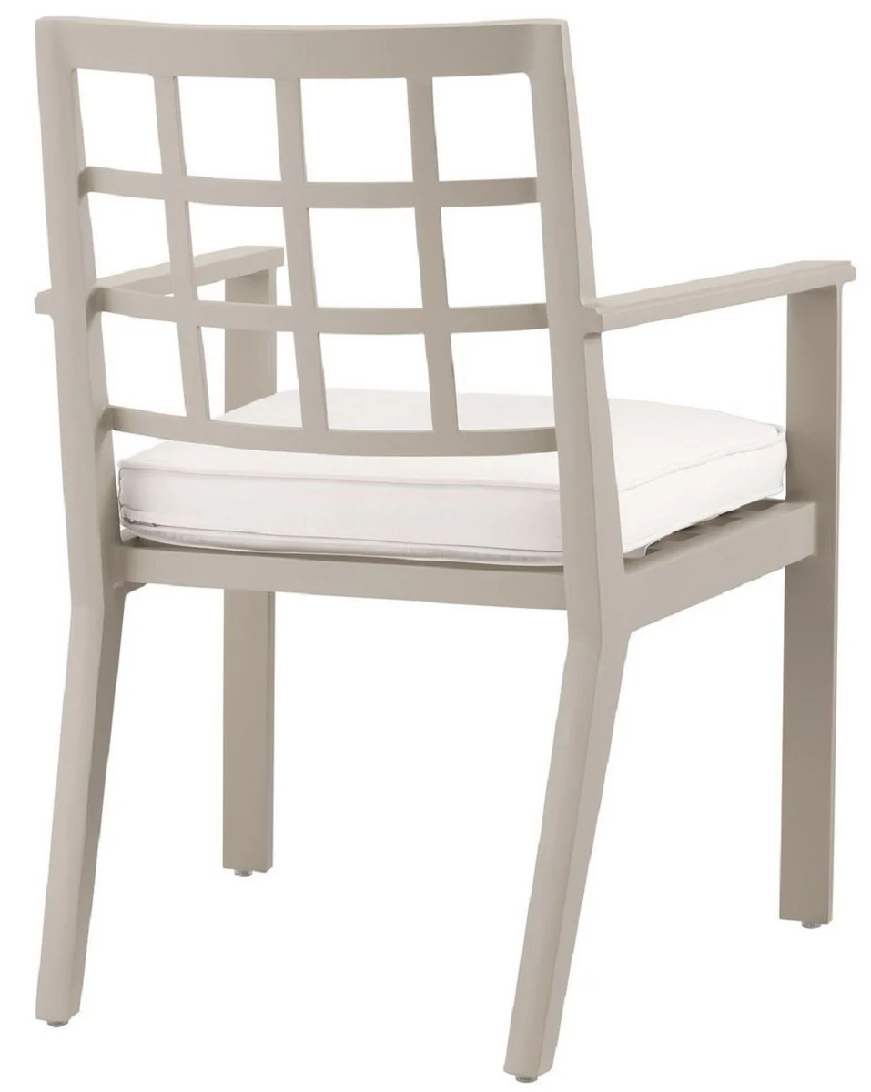Luxury dining room chair with armrests sand color / white 64.5 x 65 x H. 88.5 cm - weatherproof aluminum chair with seat cushion - garden patio chair - luxury quality