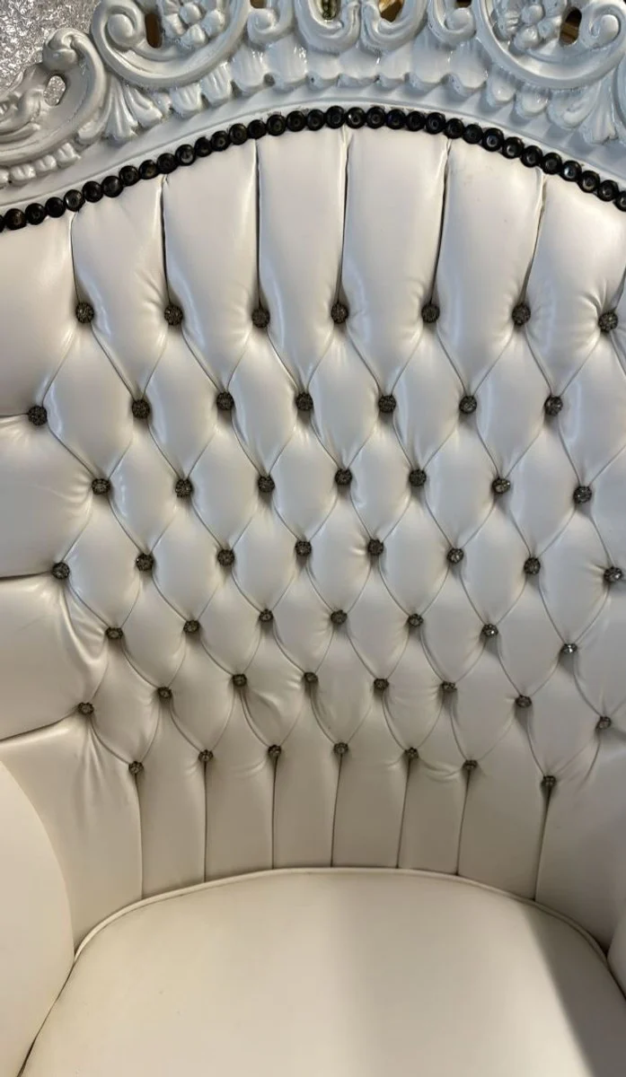 Baroque artificial leather armchair Al Capone with rhinestones white H. 128 cm