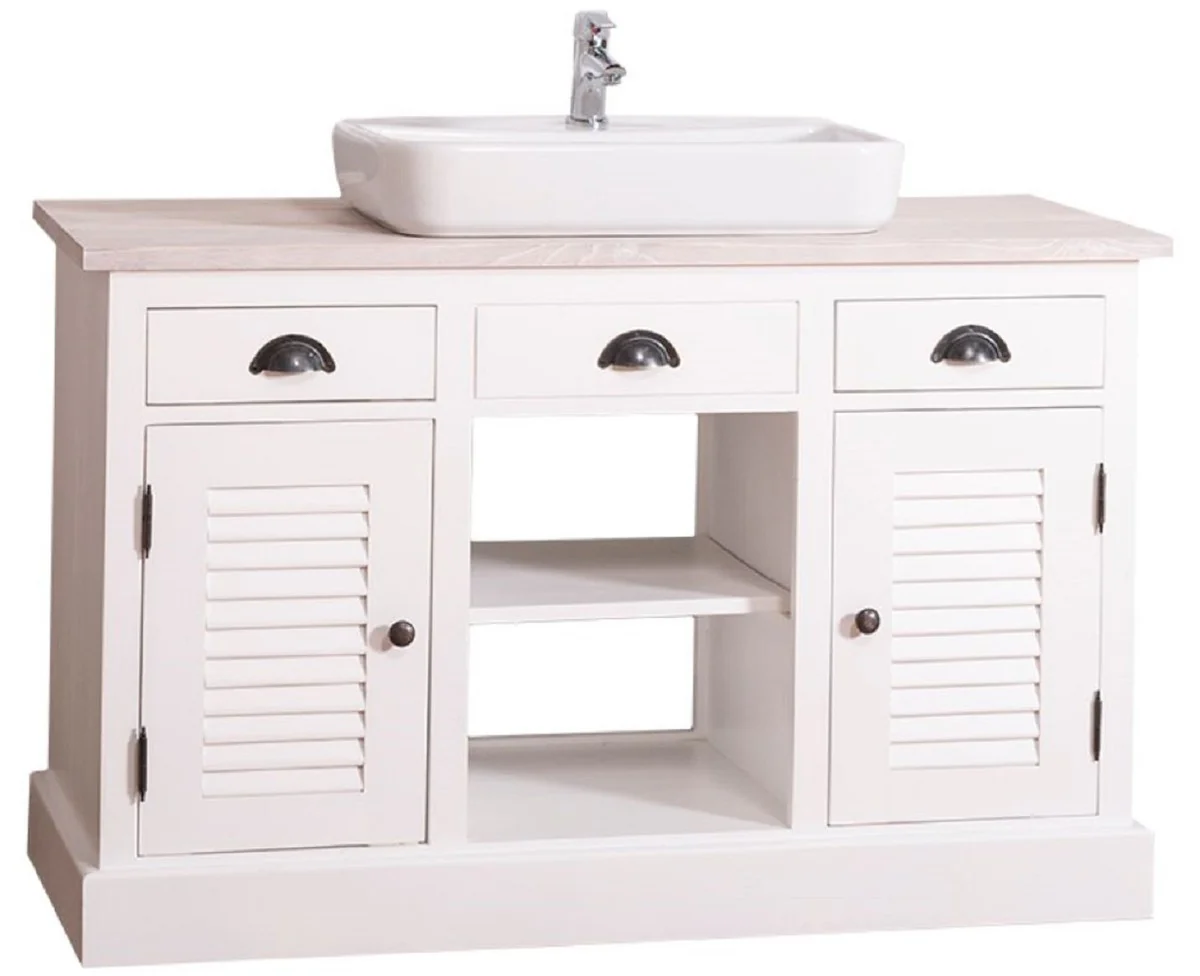 Country house style washbasin cabinet white / light gray 120 x 51 x H. 75 cm - washbasin with 2 doors and 3 drawers
