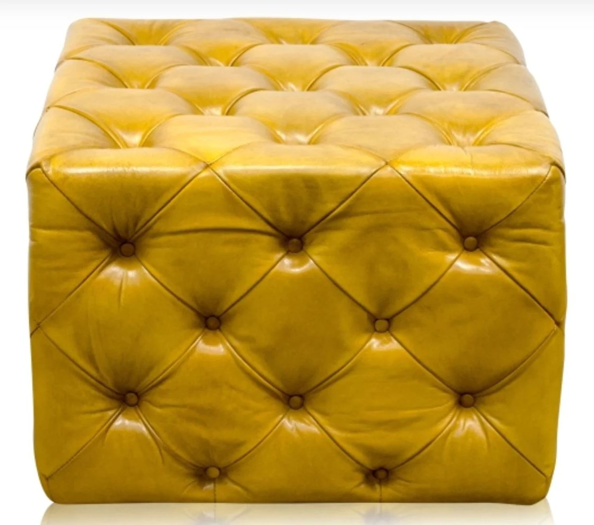 Luxury genuine leather footstool vintage yellow 64 x 64 x H. 46 cm - Chesterfield Furniture