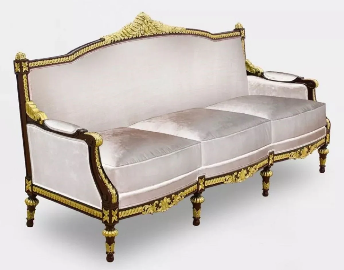 Luxury Baroque Living Room 3 Seater Sofa Gray / Dark Brown / Gold - Handmade Baroque Style Sofa - Luxury Living Room Furniture in Baroque Style - Baroque Furniture - Noble & Magnificent
