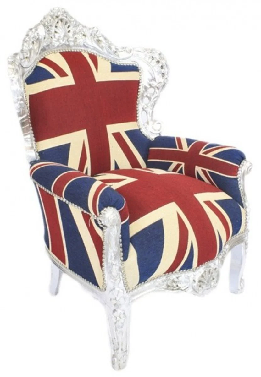 Baroque Armchair King Union Jack / Silver - Furniture Antique Style - English Flag