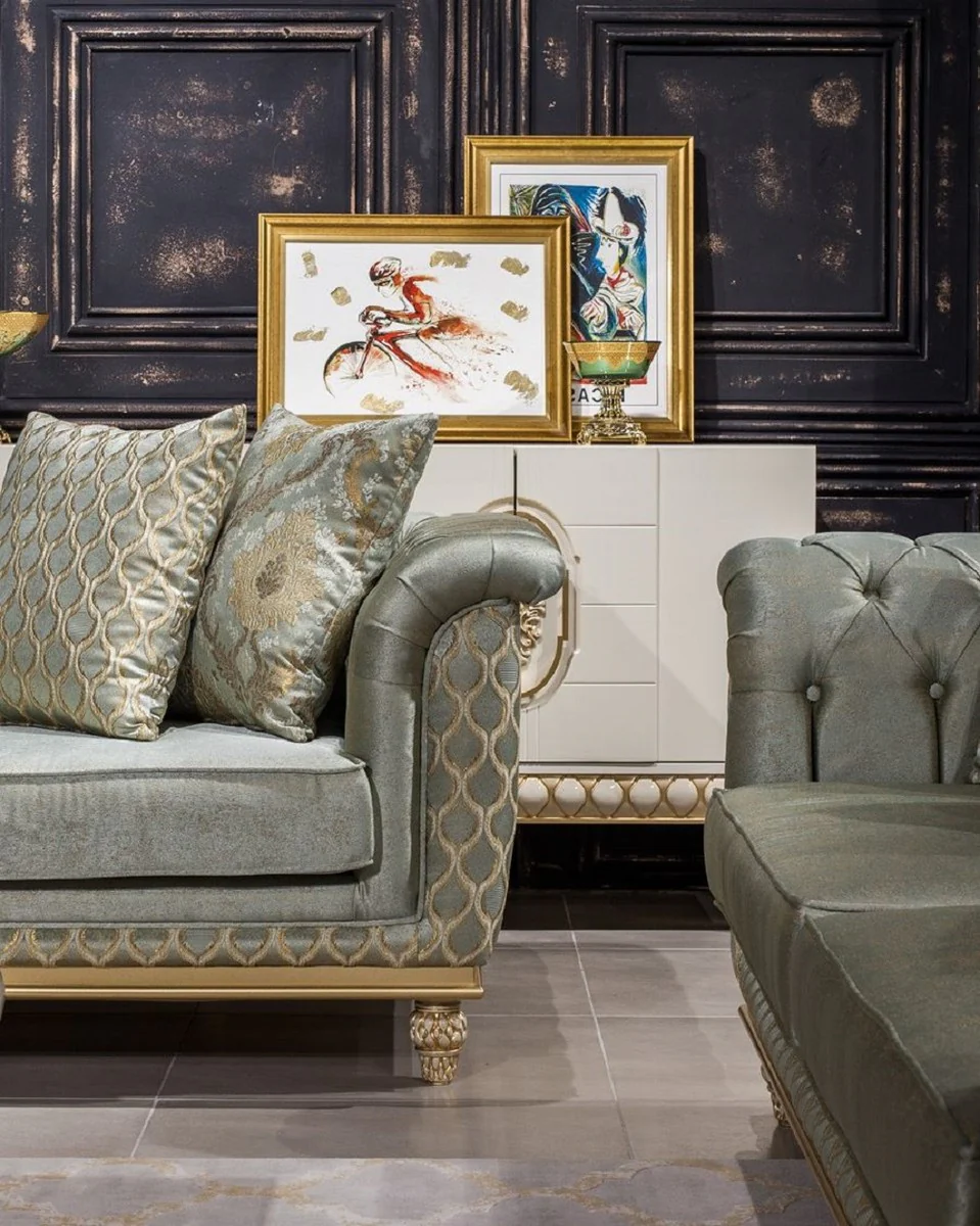 Luxury Baroque Sofa Turquoise / Gold - Handmade Living Room Sofa in Baroque Style - Baroque Living Room Furniture - Noble & Magnificent