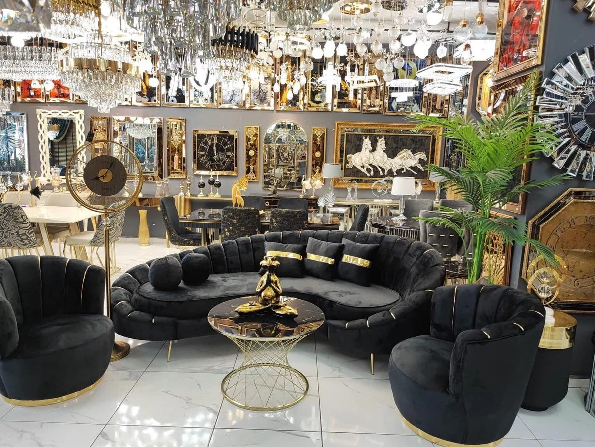 Luxury sofa black / gold 250 x 70 x H. 80 cm - living room sofa - hotel sofa - living room furniture - hotel furniture - luxury furniture - living room furnishings - luxury furnishings