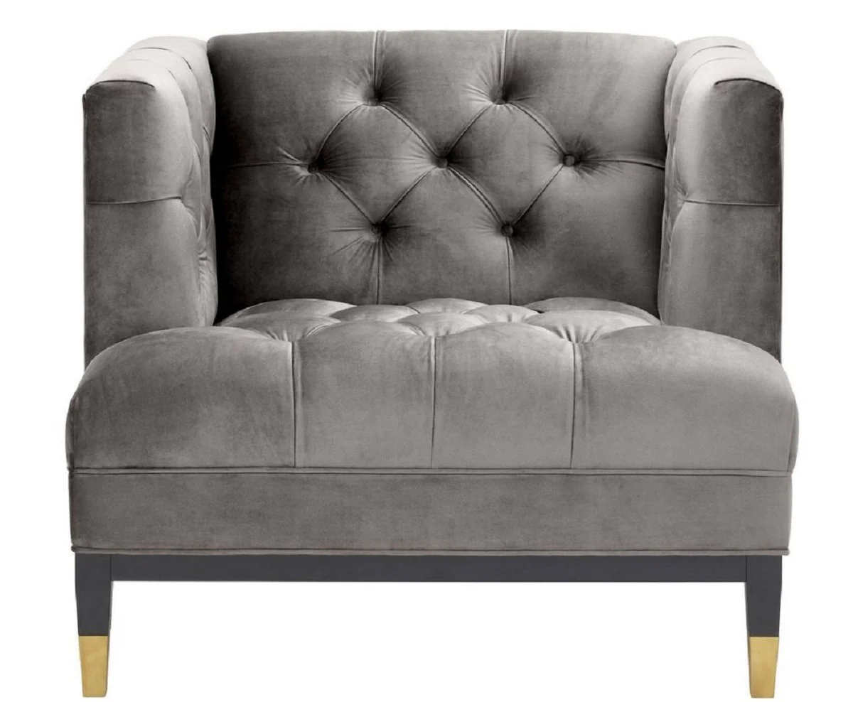 Luxury living room armchair gray / black / brass 93 x 85 x H. 79 cm - Chesterfield Furniture