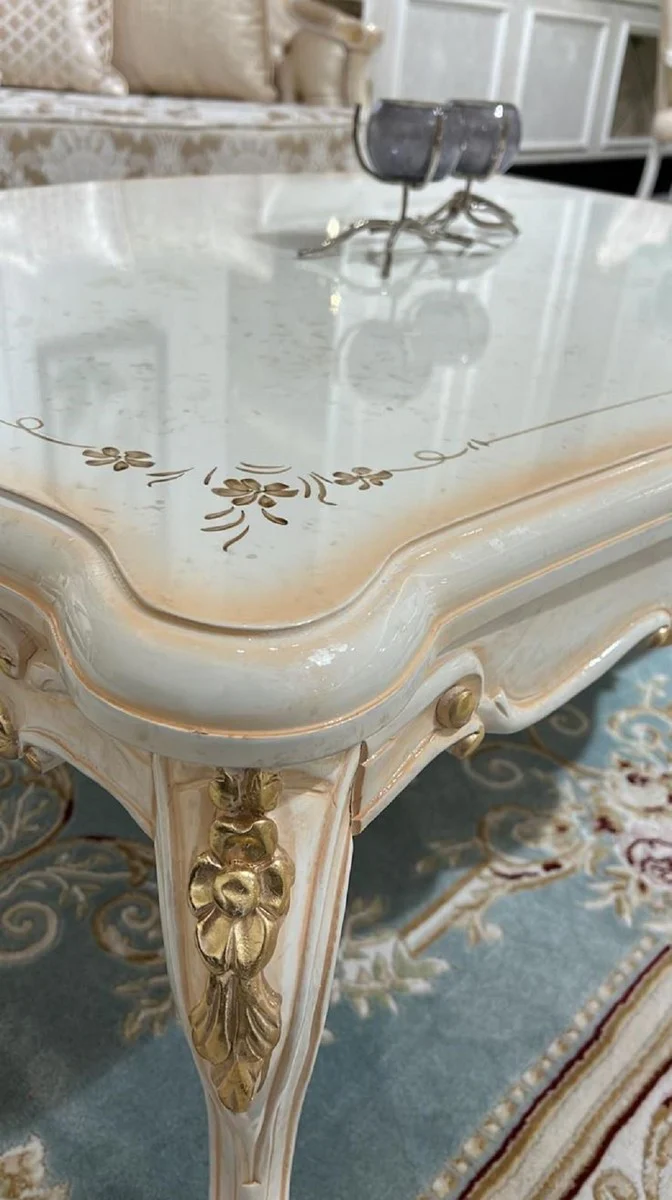 Luxury baroque coffee table white / beige / gold - solid wood living room table in baroque style - baroque style living room furniture - baroque furniture - baroque furnishings - luxury furniture in baroque style
