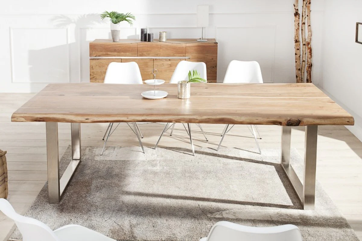Designer solid wood dining table natural - acacia - 200 x 100 x H.80 cm - made of solid acacia wood