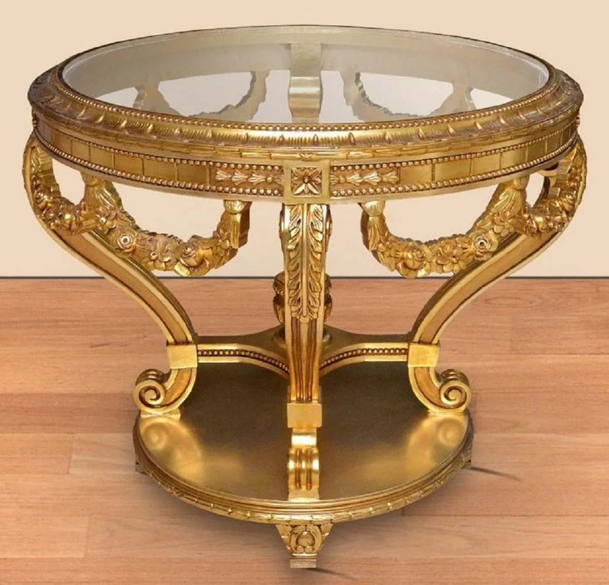 Baroque Conference Table Gold - Round Solid Wood Office Table with Glass Top - Baroque Office Furniture - Noble & Magnificent