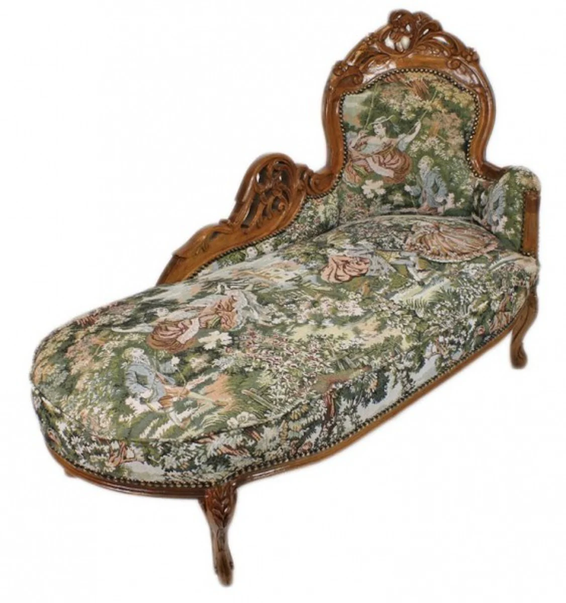 Baroque chaise longue tapestry pattern / brown - antique style furniture lounge lounger chaise longue