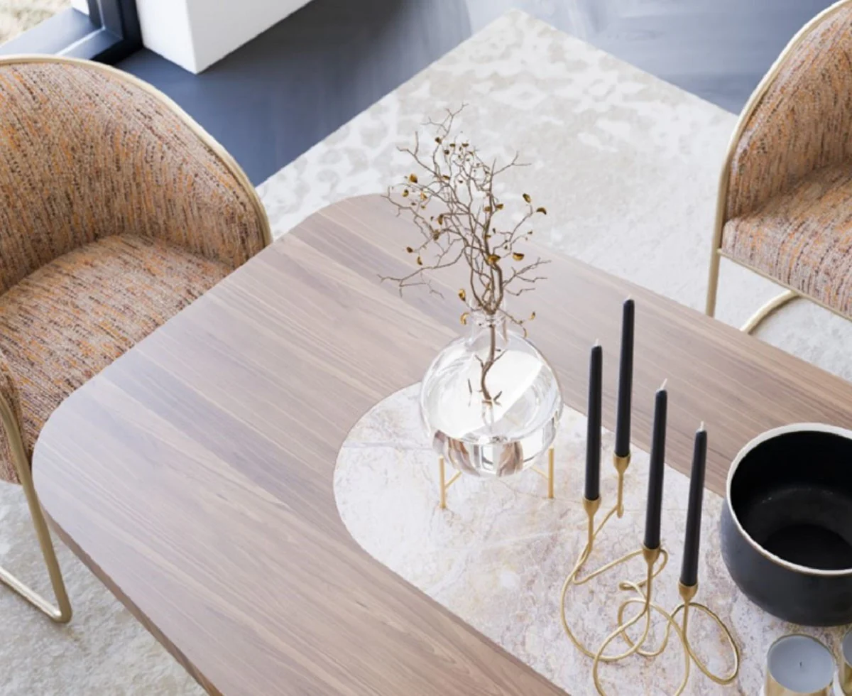 Luxury dining table brown / beige 240 x 100 x H. 80 cm - Solid wood dining room table with marble top - Dining room furniture - Luxury furniture - Luxury dining room furnishings