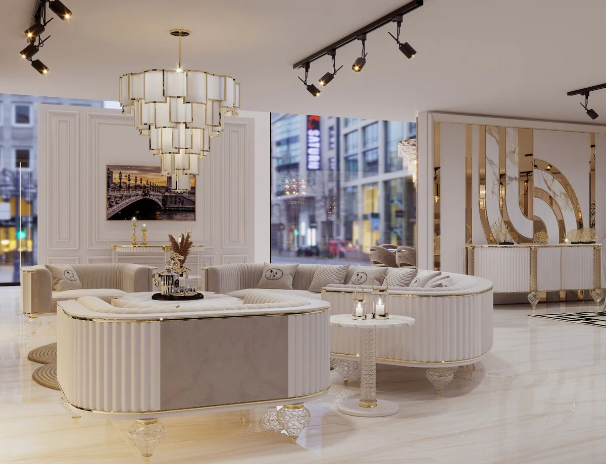 Luxury Art Deco 4 seater sofa gray / white / gold 400 cm