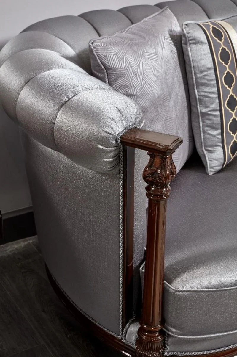 Luxury Baroque Sofa Silver / Dark Brown - Magnificent Living Room Sofa - Baroque Style Living Room Furniture - Luxury Furniture in Baroque Style - Baroque Furnishings - Noble & Magnificent