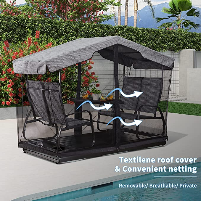 PURPLE LEAF Outdoor Glider Benches for Outside Porch Patio Yard Retro Metal Glider Chair Outdoor