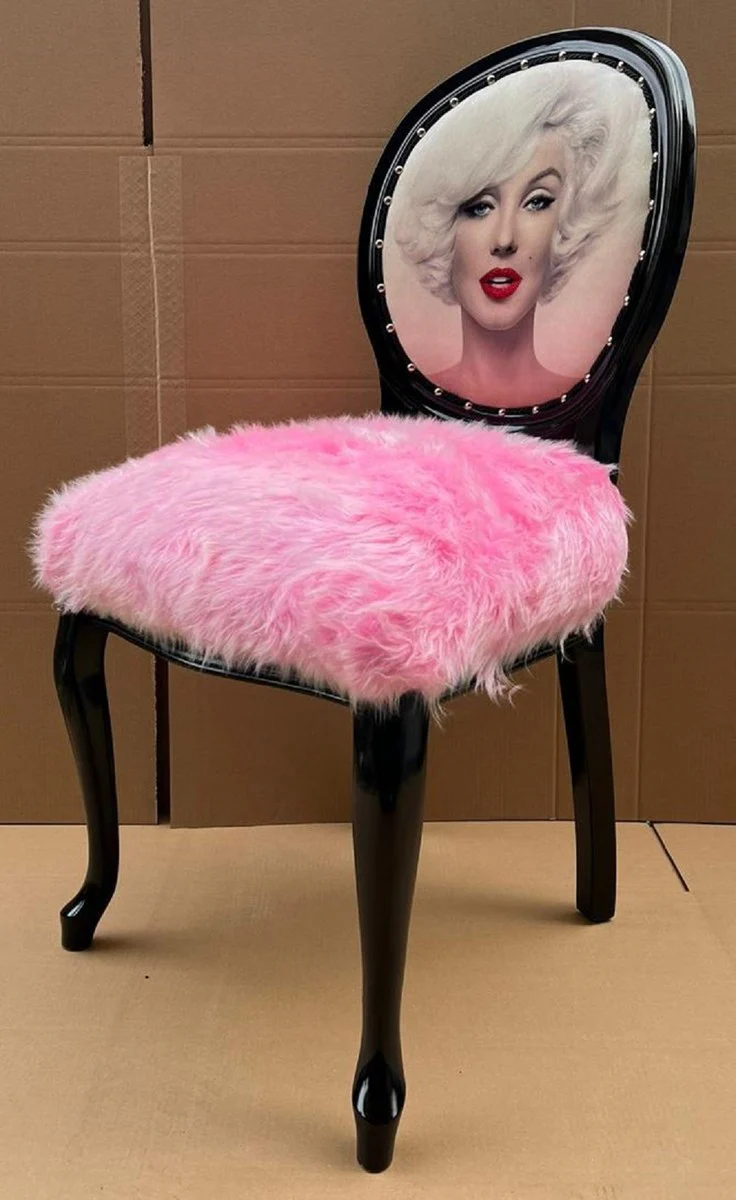 Luxury Baroque Dining Chair Marilyn Monroe Pink / Multicolor / Black - Handmade Pop Art Designer Chair with Faux Fur - Baroque Dining Room Furniture