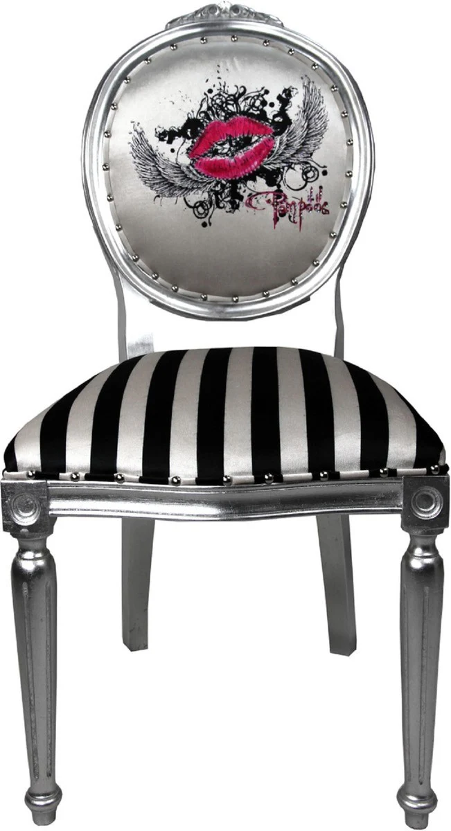 Pompöös by Luxury Baroque Dining Room Chairs Pink Lips Black / White Stripes / Silver - Pompöös Baroque Chairs designed by Harald Glööckler - 4 dining room chairs