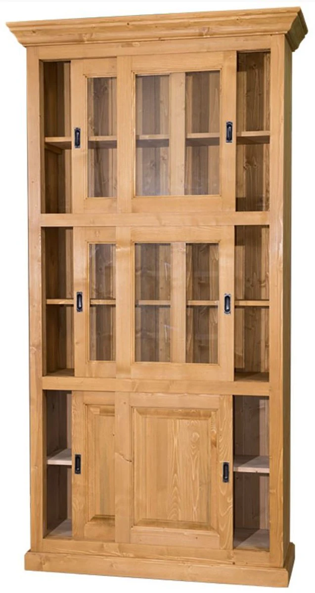 Country house style bookcase light brown 110 x 40 x H. 210 cm - living room cabinet with 6 sliding doors