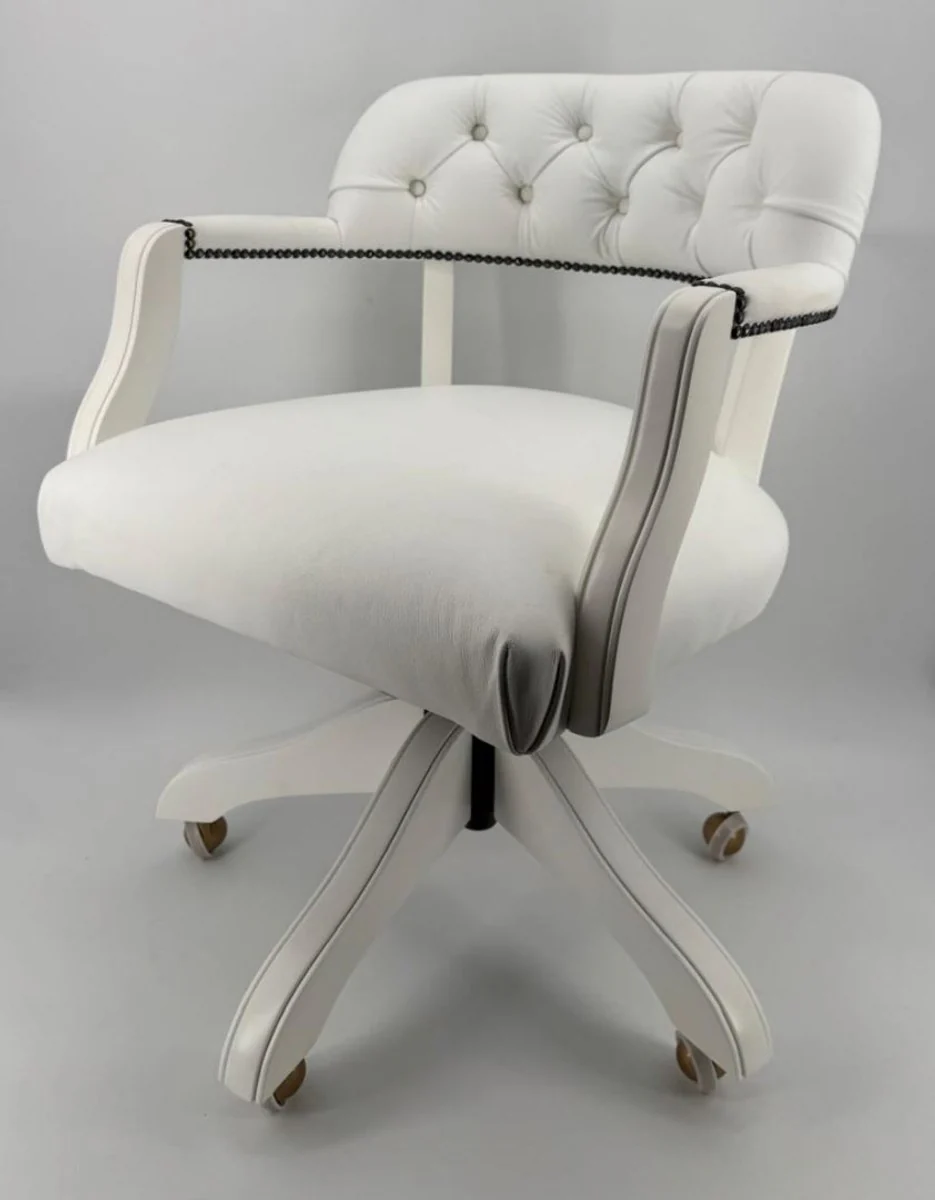 Luxury leather office chair white 58 x 65 x H. 80-87 cm - Height-adjustable desk chair