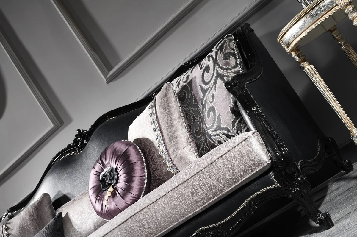 Luxury baroque living room sofa silver / black 260 x 90 x H. 95 cm - noble & magnificent