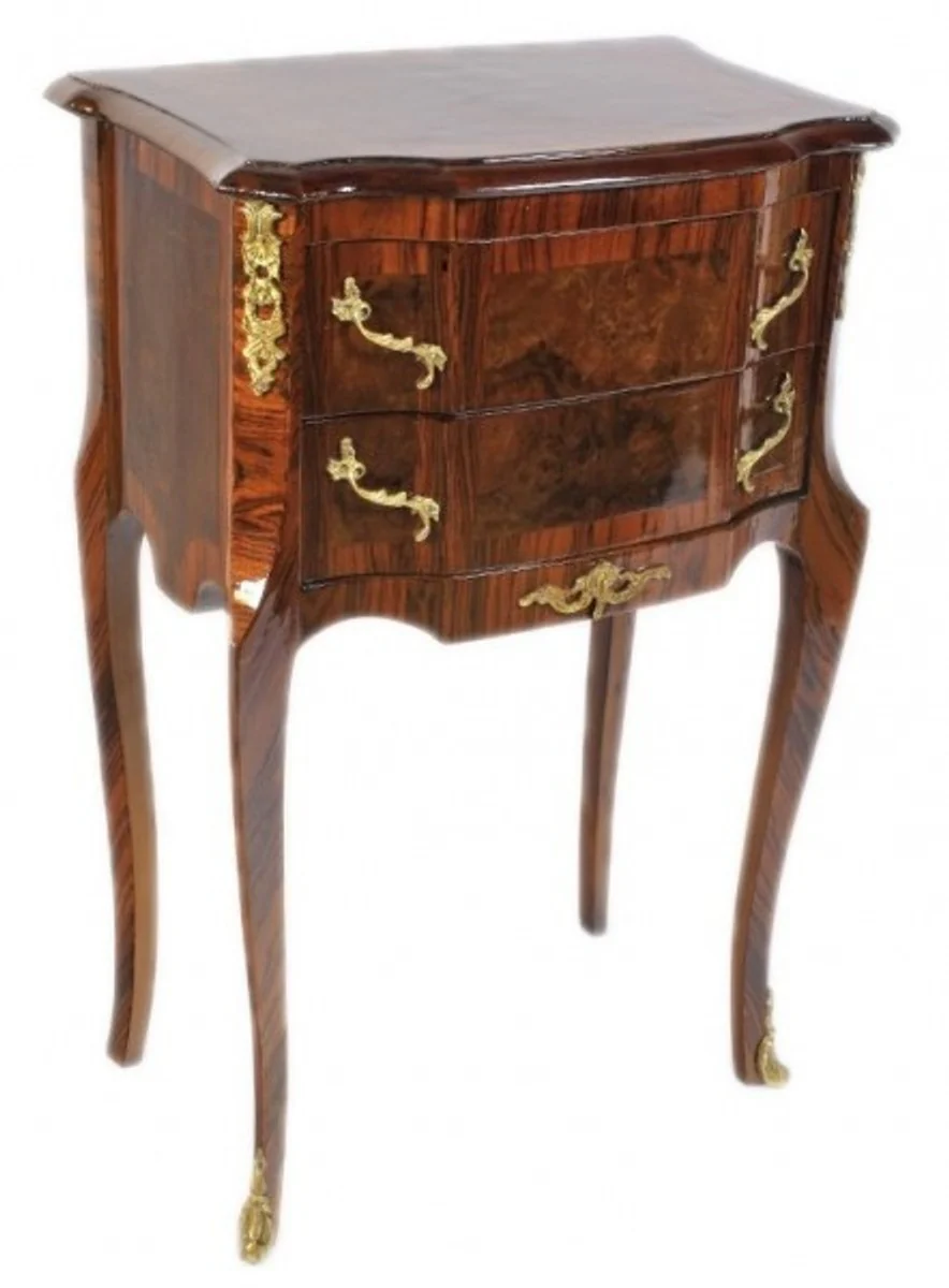 Baroque chest of drawers mahogany / gold with 2 drawers - bedside cabinet antique style