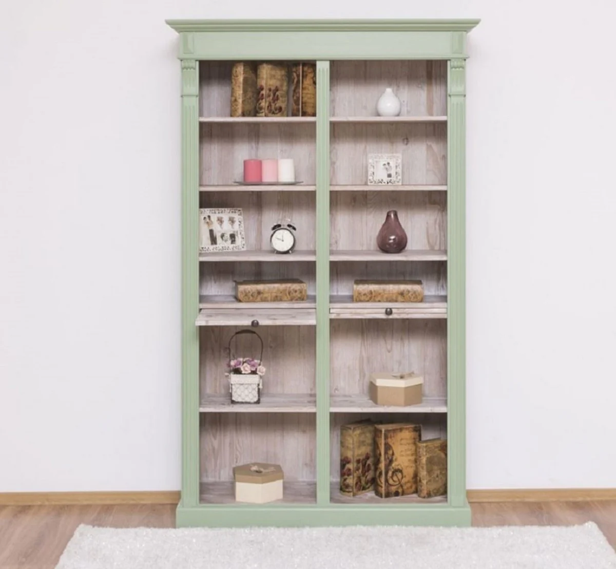 Country house style bookcase green / natural colors 120 x 37 x H. 197 cm - solid wood cabinet - shelf cabinet - living room cabinet - country house style furniture
