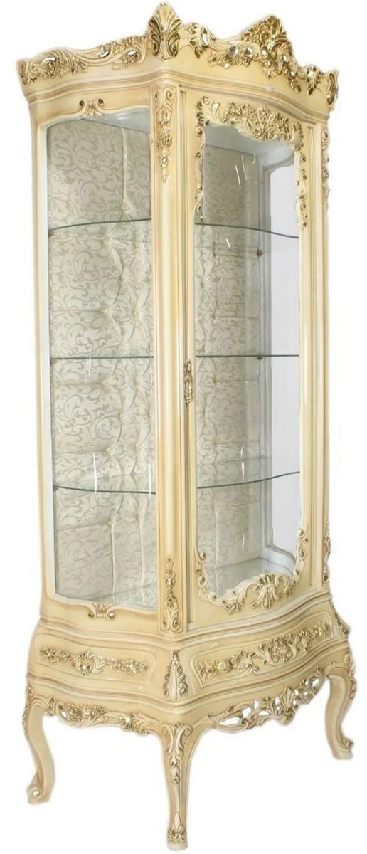 Baroque display cabinet cream colored 80 x 40 x H. 200 cm - Magnificent Baroque display cabinet with glass door and beautiful decorations - Baroque furniture