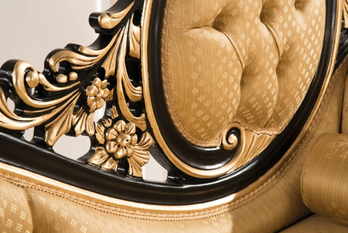 Luxury Baroque Living Room Sofa Gold / Black 170 x 70 x H. 100 cm - Living Room Furniture in Baroque Style - Noble & Magnificent
