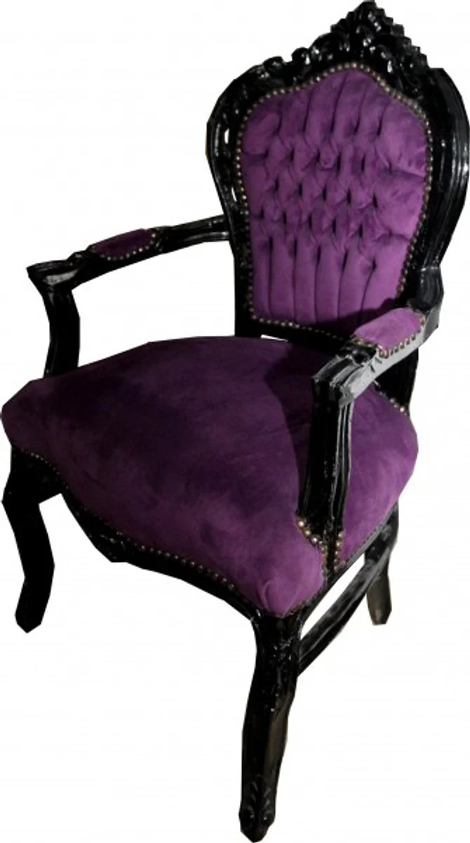 Baroque dining room chair with armrests purple / black