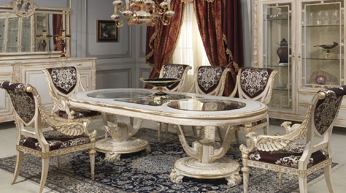 Luxury baroque display cabinet white / gold - noble solid wood display cabinet with 3 glass doors and 2 drawers - hotel furniture - castle furniture - luxury quality - Made in Italy