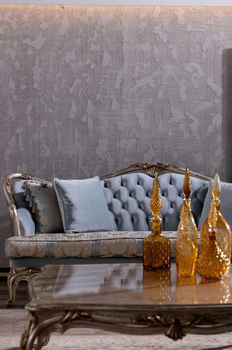Luxury Baroque Sofa Light Blue / Silver / Gold - Handmade Living Room Sofa in Baroque Style - Baroque Living Room Furniture