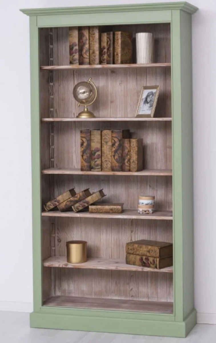 Country house style bookcase green / natural colors 110 x 39 x H. 210 cm - solid wood cabinet - shelf cabinet - living room cabinet - office cabinet - country house style furniture