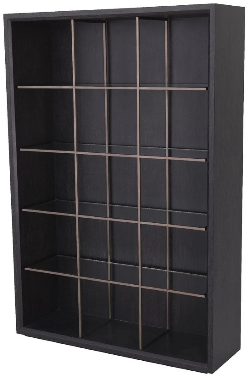 Luxury shelf cabinet with 4 glass shelves anthracite gray / copper colors 150 x 46 x H. 221.5 cm - bookcase - living room cabinet - office cabinet - luxury cabinet