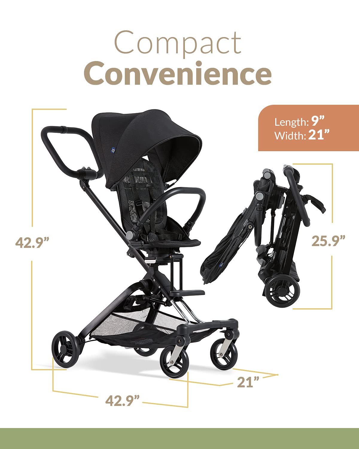 Unilove On The Go 3-in-1 Lightweight Travel Scooter with Reversible Toddler Seat - Travel Scooter for Toddlers Aged 1-3 - Compact Baby Scooter for Travel - Foldable, Durable, Safe - Midnight Black