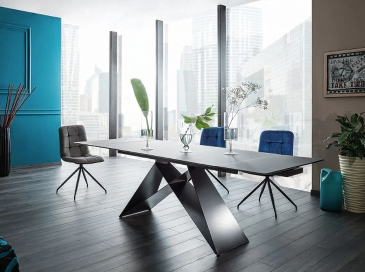 Designer dining table black 160-240 x 90 x H. 76 cm - Extendable dining room table with tempered glass top - Designer furniture