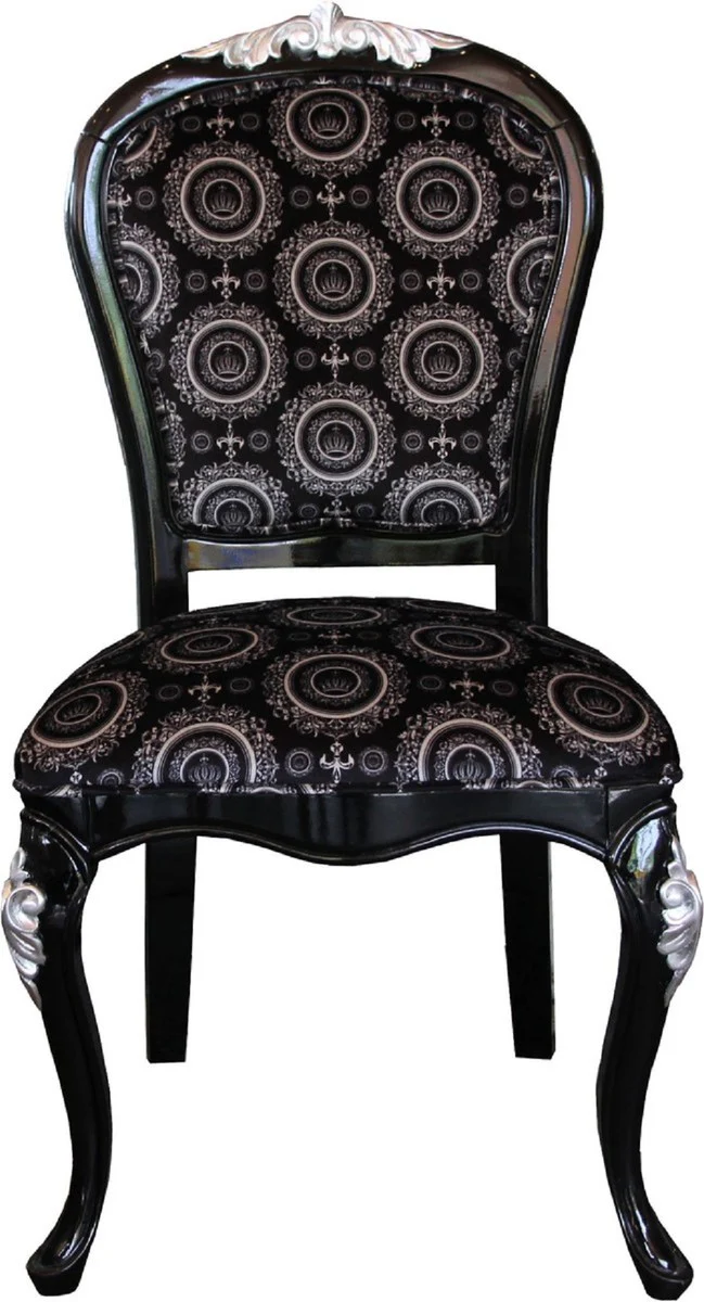Pompöös by Luxury Baroque Dining Room Chairs with Crown Black / Silver - Pompöös Baroque Chairs designed by Harald Glööckler - 6 Dining Room Chairs - Baroque Dining Room Furniture
