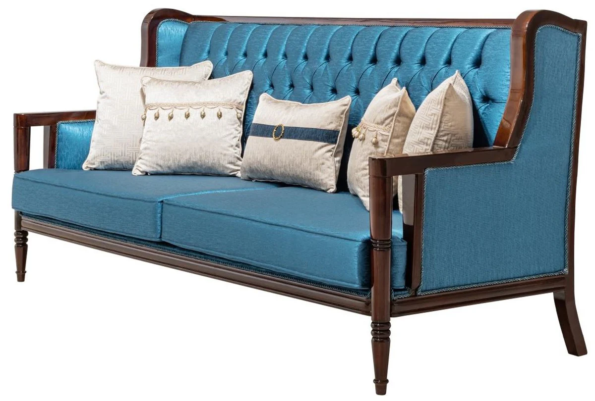 Luxury baroque sofa blue / dark brown 230 cm