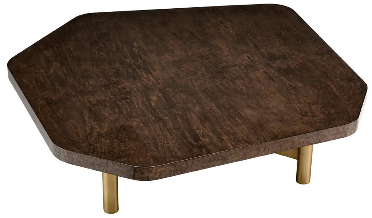 Luxury coffee table high gloss brown / brass 120.5 x 120.5 x H. 30.5 cm - living room table with solid wood table top - living room furniture - luxury furniture - luxury furnishings