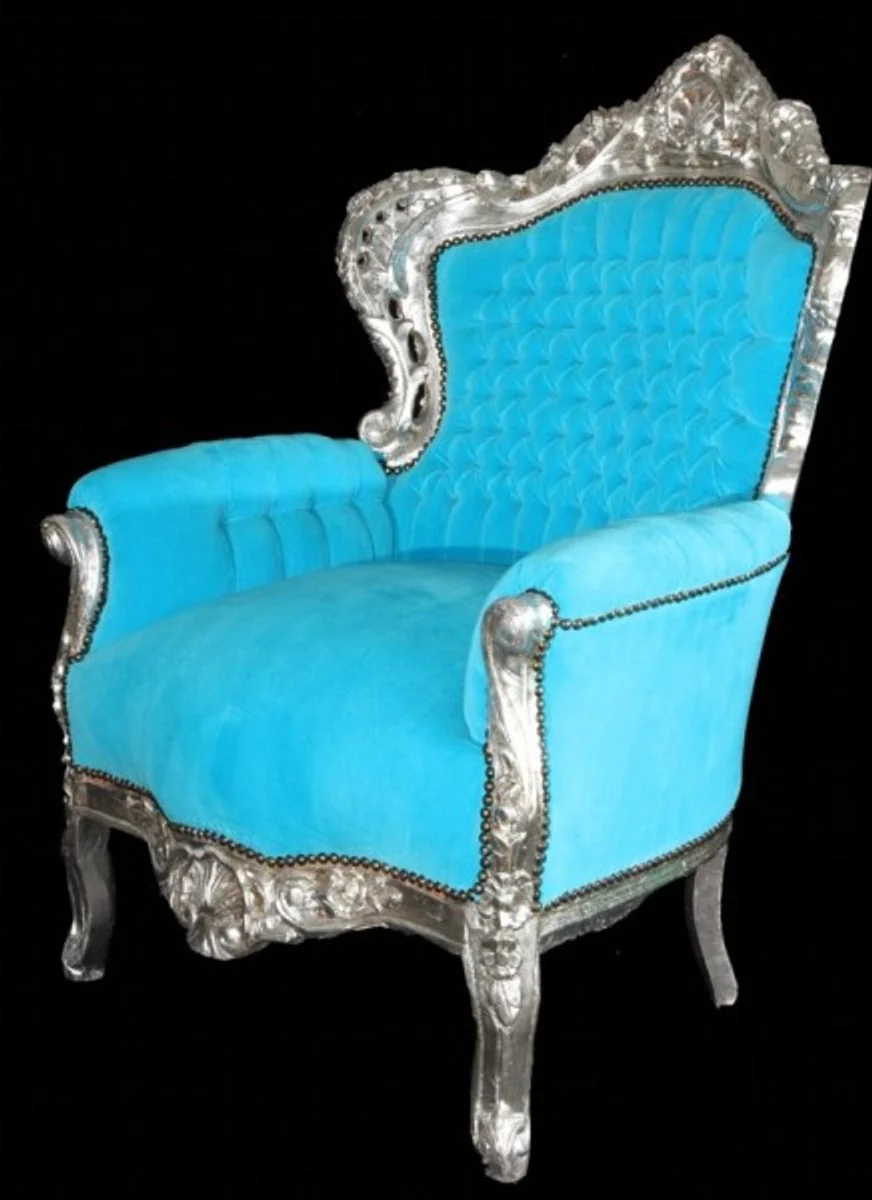 Baroque Armchair King Turquoise/Silver Throne Tron Königstron