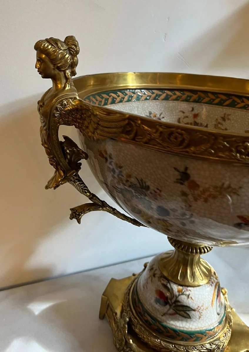 Art Nouveau porcelain bowl multicolored / brass 40 x H. 42 cm - Magnificent porcelain bowl - Baroque & Art Nouveau decorative accessories