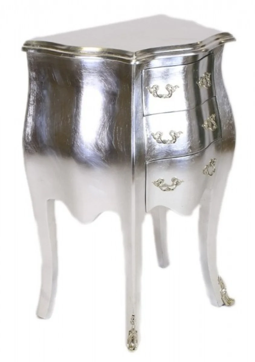 Baroque chest of drawers silver H 70 cm, W 50 cm - bedside table cabinet with 3 drawers