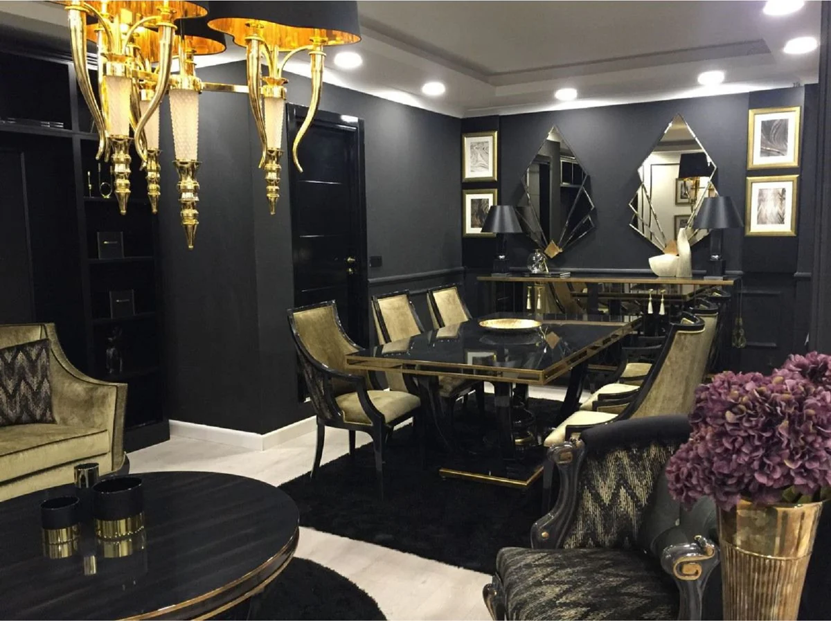 Luxury baroque dining table black / gold - magnificent baroque style kitchen table - luxury dining room furniture in baroque style - magnificent baroque dining room furniture
