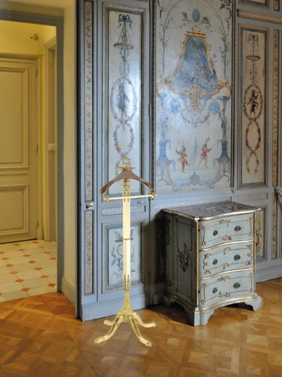 Luxury Baroque Dressboy white / gold / silver / brown 40 x 40 x H. 133 cm - Elegant brass clothes rack - Baroque hotel cloakroom furniture