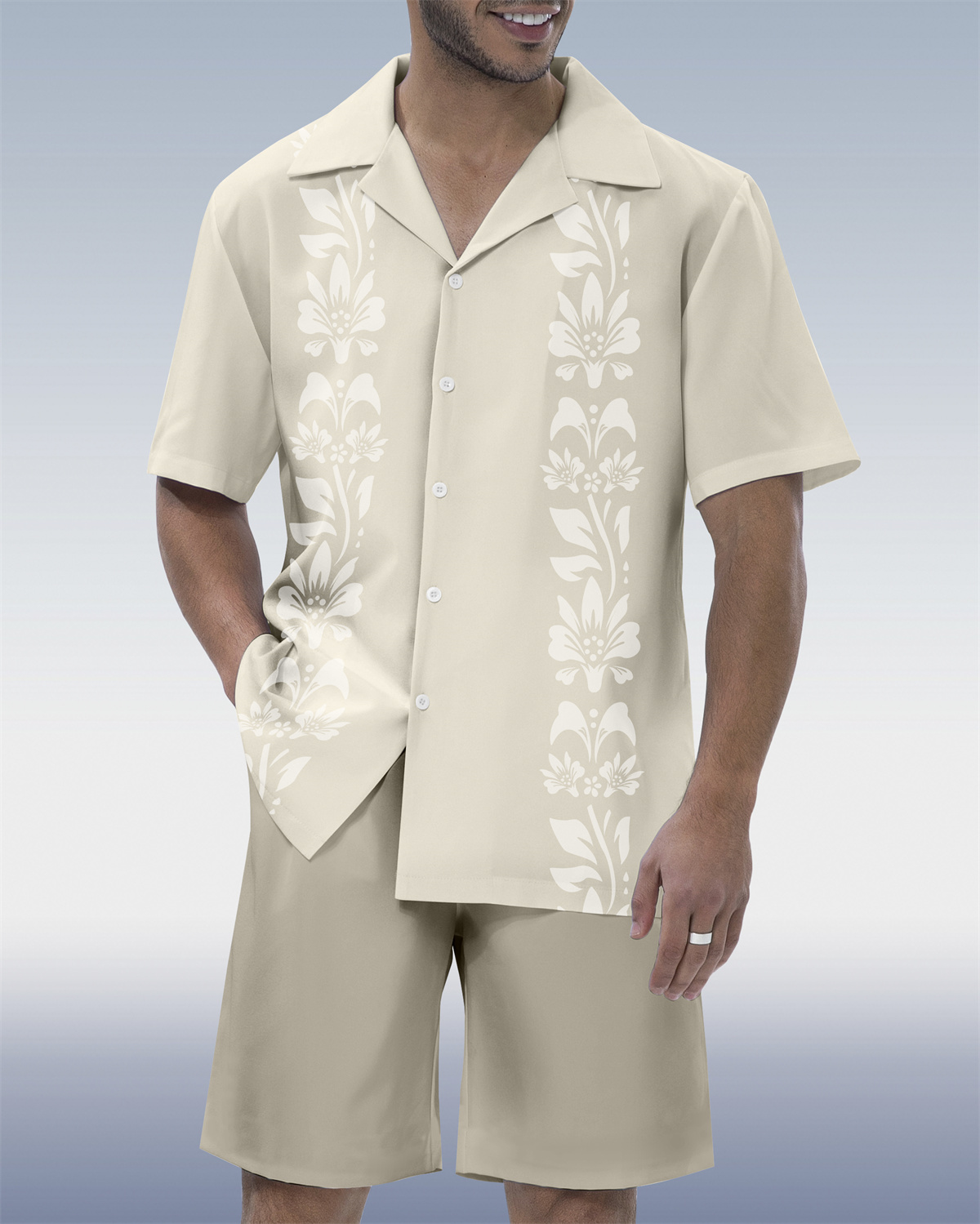 Men's Hawaiian Tiki Party Cuban Collar Short Sleeve Shirt Set