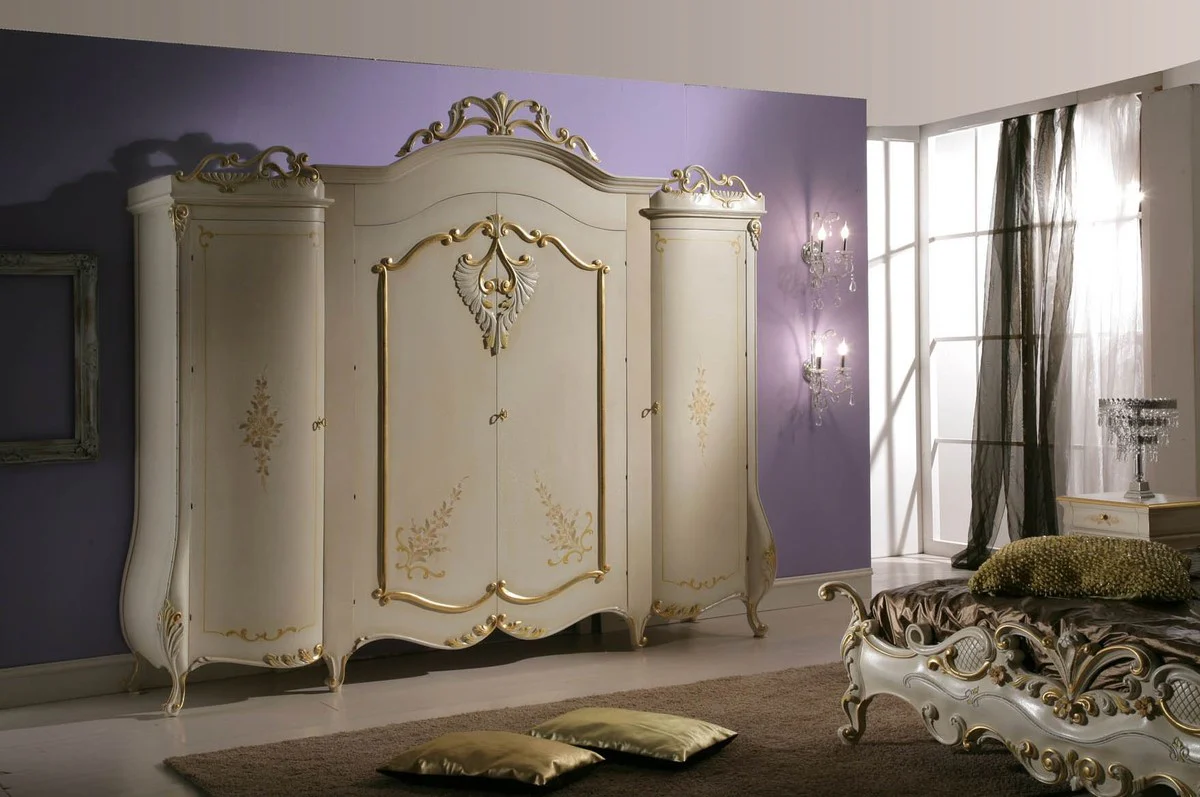 Luxury Baroque Bedroom Cabinet Cream / Gold - Magnificent Wardrobe in Baroque Style - Luxury Bedroom Furniture in Baroque Style - Noble & Magnificent - Luxury Quality - Made in Italy