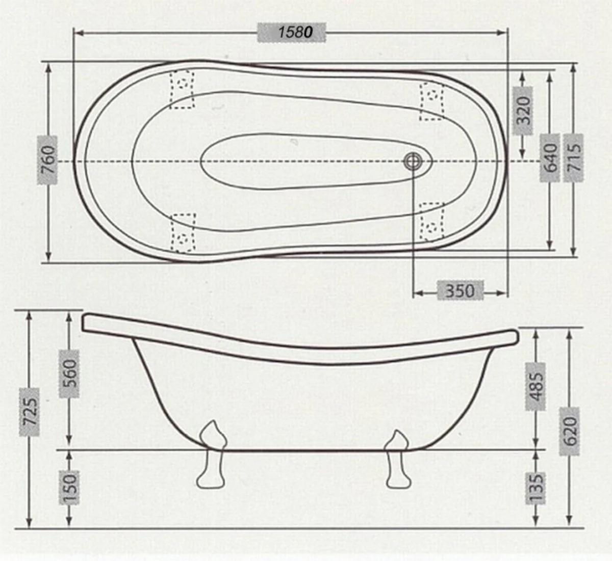 Freestanding luxury bathtub Art Nouveau Roma white/old gold 1560mm - Baroque bathroom - Retro antique bathroom