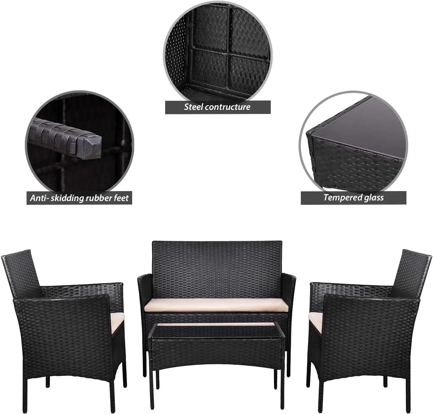 4 piece outdoor patio furniture set rattan chair wicker set